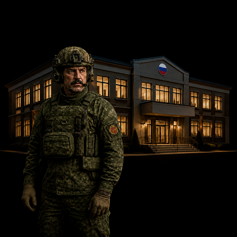 Контрактник ВБС на фоне школы